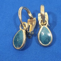 Gold Tone &amp; Teal Clip-On Teardrop Earrings - $14.84