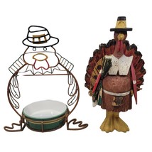 2 Thanksgiving Fall Turkey Pilgrim Table Center Piece Home Decor Candy Dish - £19.97 GBP