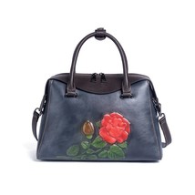 New Retro Flower Print Handbag Women Vintage Genuine Leather Shoulder Bag Cowhid - £100.68 GBP