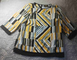 Bob Mackie Wearable Art Geometric Shirt Blouse Round Neck 3/4 Sleeve Wom... - $12.86