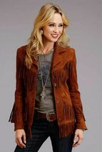 Women&#39;s Western Cow Girl Brown Suede Leather Fringe Jacket WJ116 - $149.00