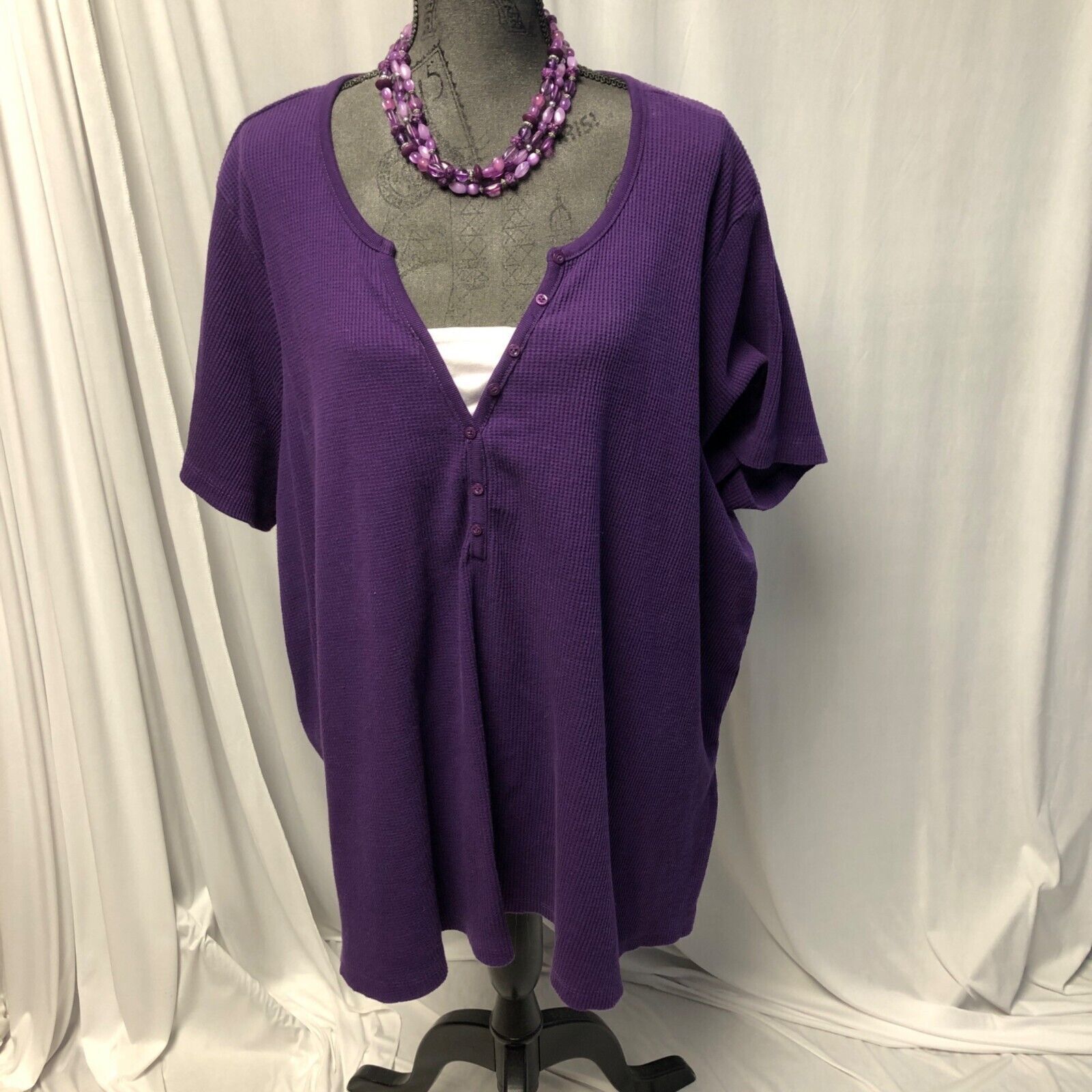 Primary image for Woman Within Top Womens 4X 34-36 Waffle Weave Purple Shirt