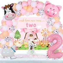 Pink Farm 2Nd Birthday Decorations Girl - Farm Animals Balloon Garland Arch Kit  - £31.63 GBP