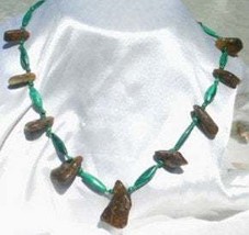 Handcrafted Malachite Beads and African Amber Free-forms in Drop Style Necklace - £47.95 GBP