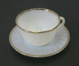 Fire King White Swirl Shell Gold Rim Coffee Tea Cup &amp; Saucer Oven Ware Vtg - £3.08 GBP