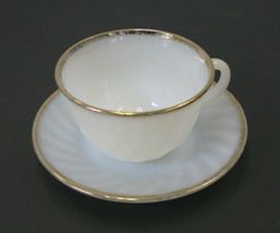 Fire King White Swirl Shell Gold Rim Coffee Tea Cup &amp; Saucer Oven Ware Vtg - £2.96 GBP