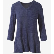 Chicos COZISOFT Spliced Pocket Tunic Top 3/4 Sleeve Midnight Blue Sz 2 M... - $24.00