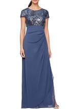 Alex Evenings long empire sequin side ruffle gown in Blue - size 8 - £103.99 GBP