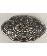 Vintage Women&#39;s Decorative Patterned Silvertone Belt Buckle Heart in Center - £18.33 GBP