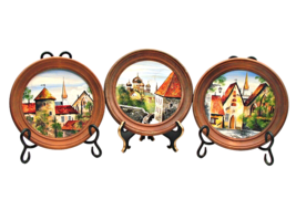 Lot 3 Vintage Cottage Village Wall Art Oil Paintings 7.5&quot; Central East Europe - £30.71 GBP