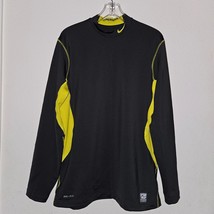 Nike Dri-fit Pro Combat Hyperwarm Fitted Gray Yellow Long-Sleeve Shirt Size XL - £19.74 GBP