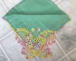 Vintage New Irish Linen Green Handkerchief Crocheted Decorative Corner b... - £41.38 GBP
