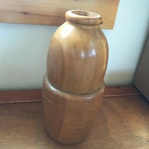 Vintage Hand Carved Unique Shaped Wood Wooden MCM Vase  – 9 and 3/8th’s inches  - £30.35 GBP