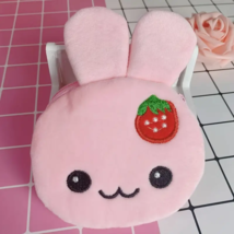 Coin Change Cosmetic Plush Purse with Key Chain - New - Pink Bunny - £10.20 GBP