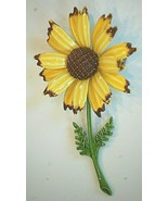 Vintage Enamel Yellow Daisy Brown Tips Brooch Pin Costume Jewelry Retro ... - £10.16 GBP