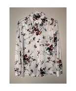 1970s Russ Red Green Yellow Shimmer Floral Psychedelic Disco Dagger Shirt XL - $28.00
