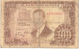 1953 Spain El Banco De Espana 100 Cien Pesetas #1X7654543 - £11.19 GBP