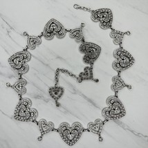 Brighton Chunky Crystal Studded Heart Silver Tone Chain Link Belt Size Large L - £70.81 GBP
