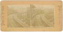 c1900&#39;s Rare Real Photo Stereoview Showing Elevated Railroad With Train New York - £18.40 GBP