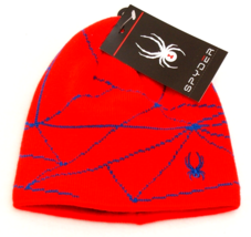 Spyder Red &amp; Blue Fleece Lined Knit Web Beanie Youth Boy&#39;s 2-4 NWT - £23.32 GBP