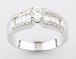 Round Brilliant Diamond 18k White Gold Solitaire Ring w/ Accents Size 6.5 - £1,653.31 GBP