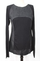 Nicolas &amp; Mark 10 Black Leather Viscose Jersey Long Sleeve Tee Top - £51.93 GBP