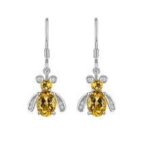 3/4 CT Corte Ovalado Citrino Amarillo Oso Colgante / Pendientes Plata de Ley - £91.08 GBP