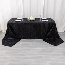 90&quot;&quot;X156&quot;&quot; Black Polyester Rectangular Tablecloth Metallic Tinsel Party ... - £70.43 GBP