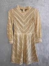 Vintage 70s beige cream Lace Overlay Boho fit flare midi dress Small Medium - £27.67 GBP