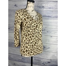 Chicos 0 T Shirt Womens Size S Cheetah Scoop 3/4 Sleeves Stretch 34&quot; Bust - £10.67 GBP