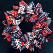 All American Red White Blue Patriotic Star Stripe Bandana Wreath Decor - £42.76 GBP