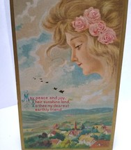 Fantasy Postcard Giant Blonde Goddess In Clouds Looks Down On Village CC No57 - $20.03