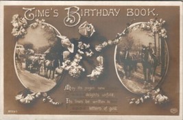 RPPC Times Birthday Book Picturesque Scene Horses and Flowers Postcard W11 - £10.32 GBP