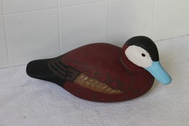 VTG Folk art Solid Wood Ruddy Duck Decoy W Glass Eyes Hand Carved &amp; Painted - £61.13 GBP