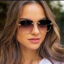 2021 Square Rimless Sunglasses Women Luxury Brand Designer Summer Red Glasses Fa - £6.87 GBP+