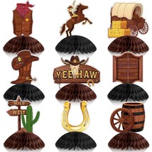 9 Pieces Western Cowboy Honeycomb Centerpieces Decorations West 3D Table Toppers - £15.80 GBP