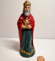 VTG Nativity Putz Replacement Wiseman King Red Green Robe Chalkware Plaster - £6.86 GBP