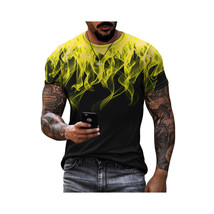  3D Design T Shirt   Yellow Flames Crew Neck Short Sleeve Fashion Tee Si... - $17.09