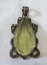 Vtg Large Citrine 925 Pendant Tear Pear Cut Faceted &amp; Carved Open Bezel - $100.00