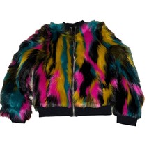 MIA New York Multi Color Fuzzy girls zip-up jacket Medium NWT - £48.86 GBP