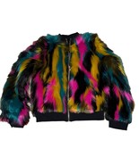 MIA New York Multi Color Fuzzy girls zip-up jacket Medium NWT - £48.81 GBP
