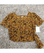 lily white square neck mustard yellow floral blouse top Tie Waist Boho S... - $231.69 MXN