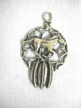 Mustang Wild Horse Pony Dream Catcher &amp; Feathers Solid Pendant Adj Necklace - $9.99