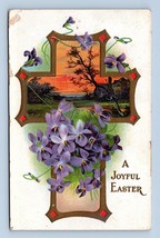 A Joyful Easter Cross Flowers Spring Meadow Embossed 1910 DB Postcard K14 - $2.92