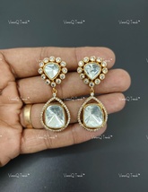 VeronuiQ Trends-Elegant Gold Plated Diamond Look Polki Earrings - £74.53 GBP