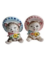 Vintage Baby Bear Head Planter with hat Hand-Painted Ceramic Set Of 2 Japan - $33.25