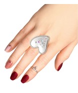 Women&#39;s Silver White Pearl Aurora Borealis Rhinestone Heart Stretch Fash... - £28.11 GBP