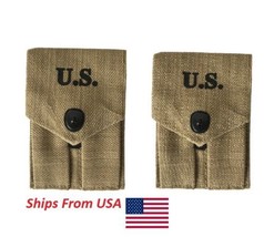 (PACK OF 2) WW2 US Army M1943 Double Ammo Colt .45 Pouch Canvas Khaki - £20.01 GBP