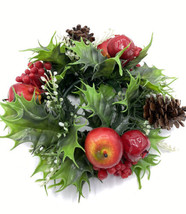 Vintage Plastic Fruit and Pine Cone Foliage Christmas Decor Candle Ring 9&quot; - £11.57 GBP