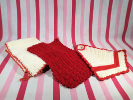 Sweet Vintage 3pc Hand Crochet Cotton Pot Holder,  Dish Cloth or Hot Pad Trivets - £9.63 GBP